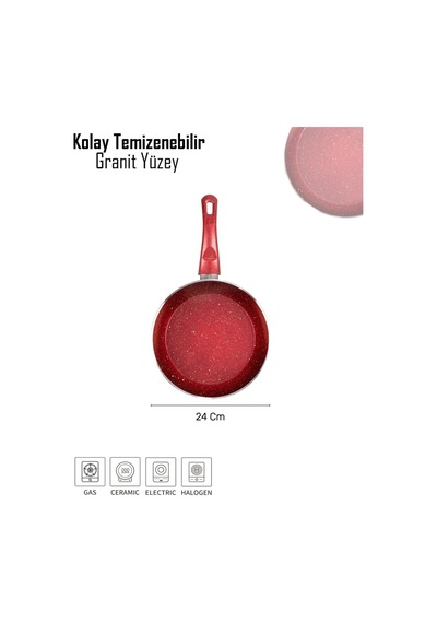 Bonetti Granit Tava - 24 Cm Kırmızı Kırmızı