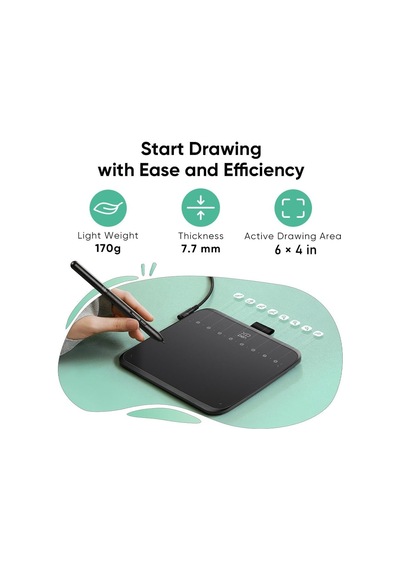 Xppen Deco 640 Grafik Çizim Tableti, 16384 Basınç Seviyesi, Pilsiz Kalem, 6x4 İnç, Windows Mac Android Uyumlu