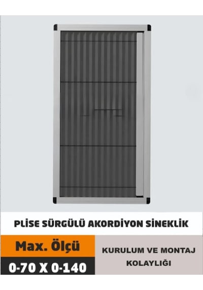 Pileli Plise Sürgülü Akordiyon Katlanır Pencere Sinekliği Beyaz 70 140 Ölçülerinde