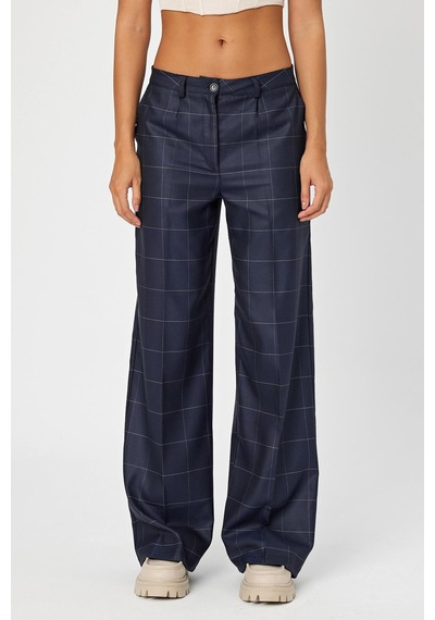 Alexander Gardi Alexandergardi Wide Leg Bol Paça Kareli Çift Cepli Klasik Kadın Pantolon B24-0001 001