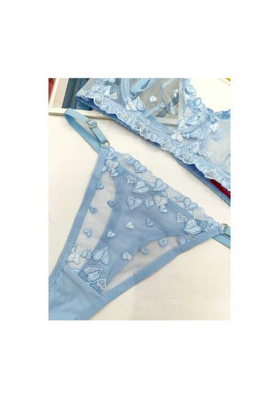 La Linaa Love Mavi Kalp Desenli Tanga Külotlu Sütyen Takım Mavi - 711255464 Mavi