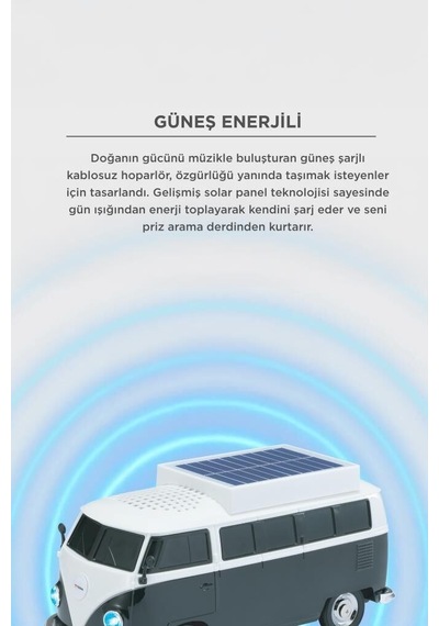 Özel Üretim D70 Siyah Bluetooth Hoparlör Vosvos Tasarımlı Seyahat Güneş Müzik