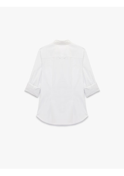 Koton Pamuklu Slim Fit Kolları Katlama Detaylı İşlemeli Uzun Kollu Poplin Gömlek Beyaz 7wak60023uw