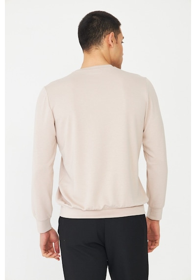 White Stone Bej Basic Bisiklet Yaka Erkek Sweatshirt Taş