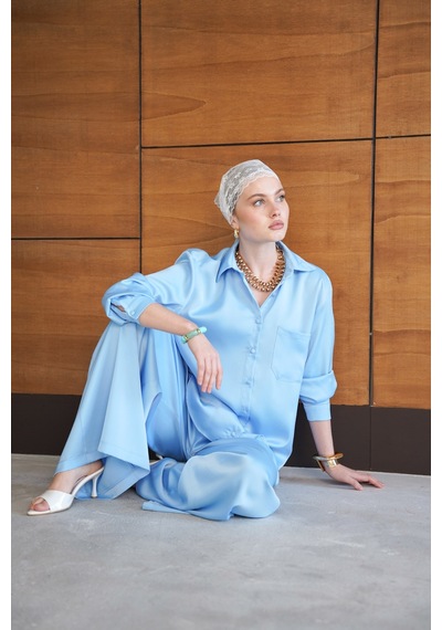 Verymoda Saten Gömlek - F2062 Mavi