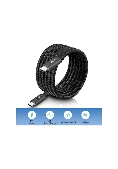 Solid 100w 5a Type C To Type C Hızlı Şarj Ve Data Kablosu Halat Örgülü Space Gray Mbt 50 Cm Standart