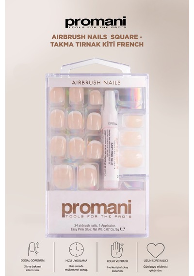 Airbrush Nails Square - Takma Tırnak Kiti French