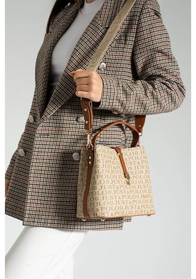 Just Polo Kadın Orijinal 4 Bölmeli Lüks El & Omuz Çantası Shoulder Bag Ebat: 25x25 Cm Kum - Taba