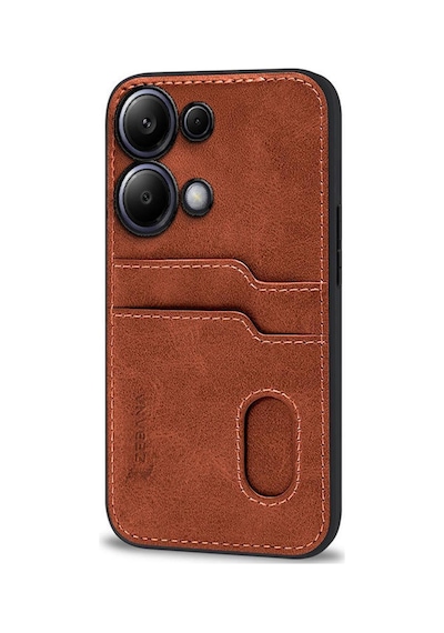 Xiaomi Redmi Note 13 Pro 5g Uyumlu Kılıf Zebana Kartlıklı Lüx Deri Kılıf Kahverengi