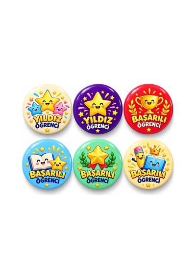 Yıldız Ve Başarılı Öğrenciler - 6 Lı 58mm Rozet Seti Çok Renkli