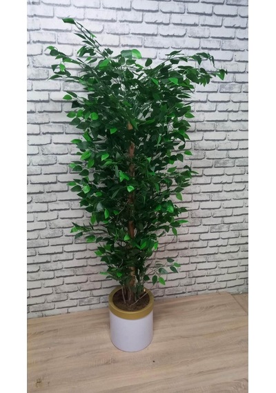 Beyaz Saksıda Islak Doku Benjamın Yapay Ağaç 180 Cm Yeşil