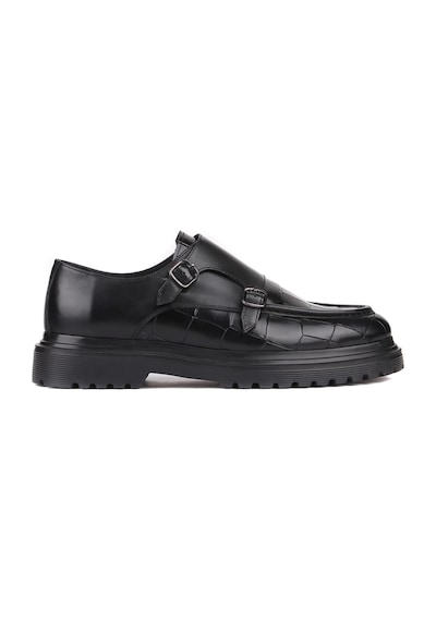 Shoetyle - Siyah Croco Deri Tokalı Erkek Klasik Ayakkabı 250-1616-763 Siyah