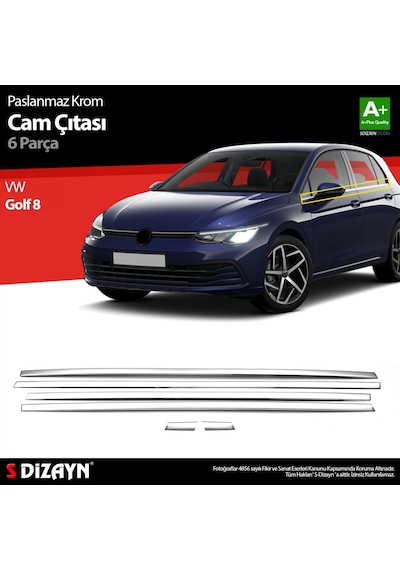 S-dizayn Vw Golf 8 Hb Krom Cam Çıtası 6 Prç. 2020 Üzeri A+ Kalite
