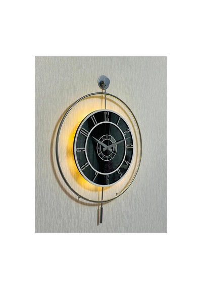 Pey Aksesuar Metal Camlı Duvar Saati Krom Statık 50 X 70cm Orta Boy Işıklı M51-kromgrı-füme-beyaz-gümüş M51-kromgrı-füme-beyaz-gümüş