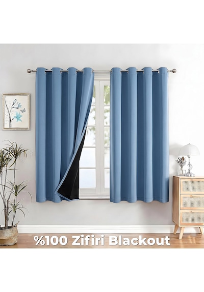 100% Zifiri Blackout Kuşgözü Dikim Tek Kanat Mavi