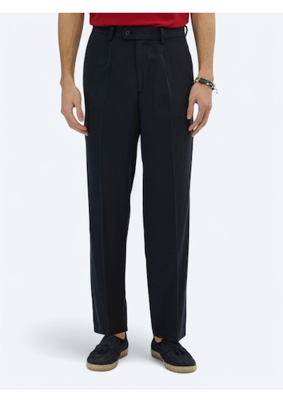 Kip Lacivert Dokuma Loose Fit Casual Pantolon Lacivert
