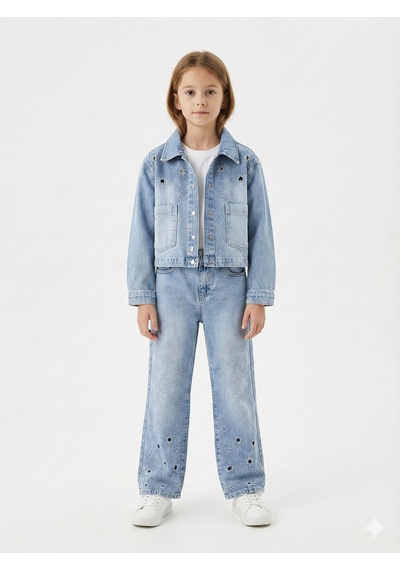 Xo Kids Kız Çocuk 3lü Alt Üst Kombin Takmı 5-13 Yaş Set0480 Mavi