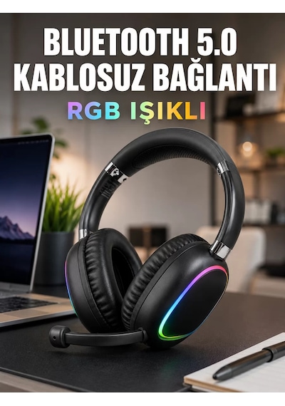 Northcity Kablosuz Kulak Üstü Kulaklık - Bluetooth 5.0 Rgb Aydınlatmalı Ve Mikrofonlu