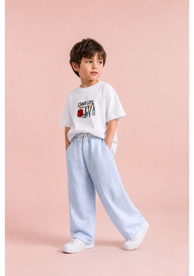 Eray Alp Kids Erkek Çocuk Mavi Müslin Pantolon Takım Günlük Rahat Kombin