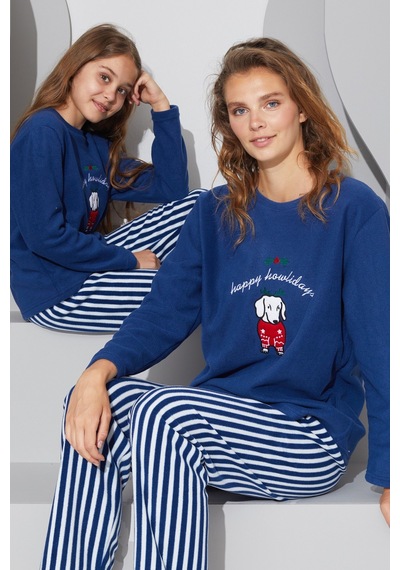 Siyah İnci Alt-üst Polar Pijama Takım 24223083 Lacivert