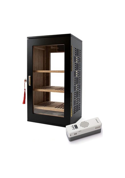 Elektronik Nemlendiricili 3 Raflı Puro Kutusu Humidor Gold Mat Siyah