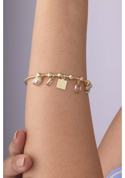 Opal Taşlı Altın Kaplama Kadın Çelik Charm Bileklik Renkli