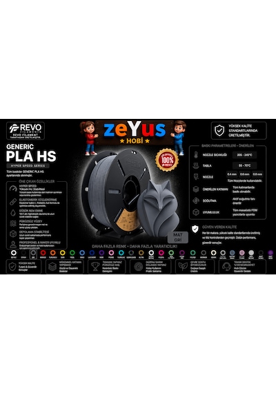 Generic Pla Hs Hyper Speed Filament Mat Gri 1.75 Mm 1000 Gr