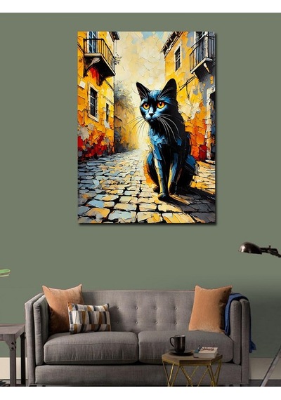 Kanvas Tablo Sokak Ve Siyah Kedi 50cmx70cm