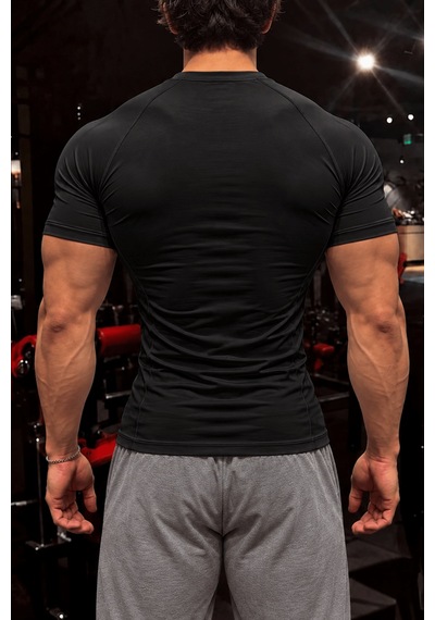 Genius Store Erkek Dalgıç Kumaş Compression Spor Tişört Muscle Body Fit Gym Antrenman T-shirt Compression-t-shirt Siyah