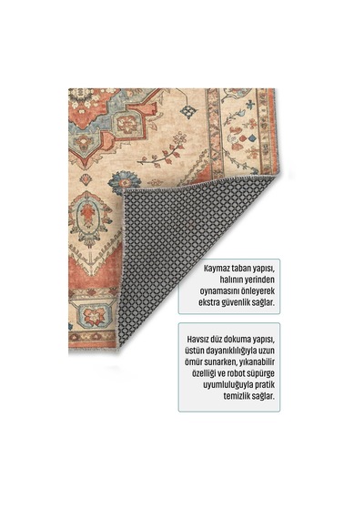 Dekoratif Halı Kaymaz Taban Leke Tutmaz Yıkanabilir Kilim Özel Ölçü Salon Halısı 3027-1 Çok Renkli