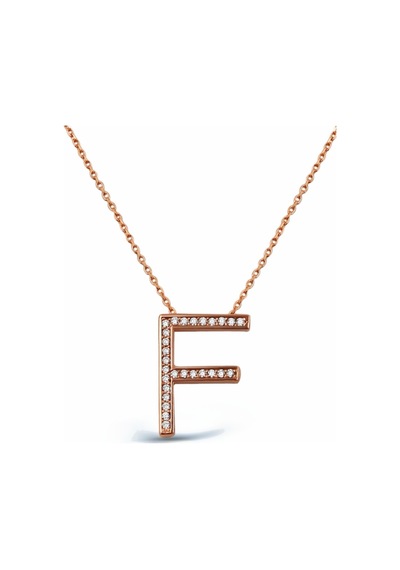 925 Ayar Gümüş Rose F Harfi Kolye - 23089601 Rose Gold