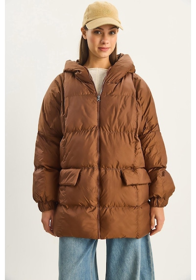 Shade Kadın Kapüşonlu Oversize Yarasa Kol Şişme Mont 60283686 - Kahverengi