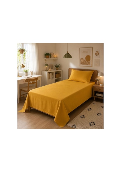 Tek Kişilik Çarşaf Seti %100 Pamuk 160x240 Cm Hardal Yastık Kılıfı Dahil
