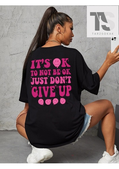 Startmore İfade & Slogan Grafikli Düşük Omuzlu Tişört Siyah