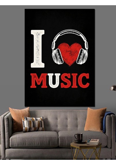 Ahşap Tablo Müzik Sever Kalp Kulaklık Logosu