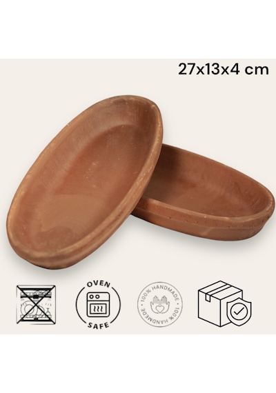 2'li Toprak Sırsız Oval Balık Güveci Pişirme Tavası 27x13x4 Cm