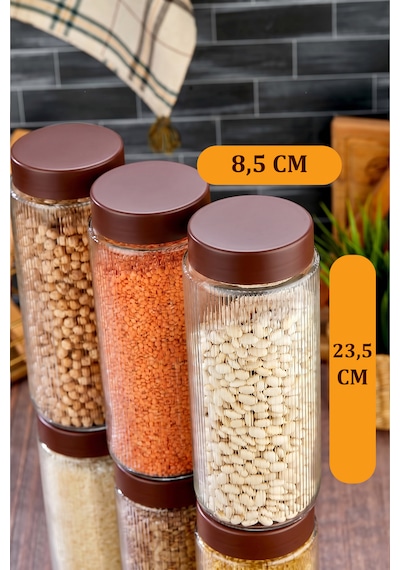 12'li Plastik Kapaklı Cam Kavanoz Erzak Bakliyat Saklama Kabı Seti 1350 Ml Cam - Şeffaf