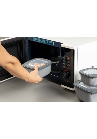 3lü Mikrodalga Ve Difriz Kullanımına Uygun Vakumlu Sızdırmaz Saklama Kabı Seti 600-1100-1800 Ml Gri
