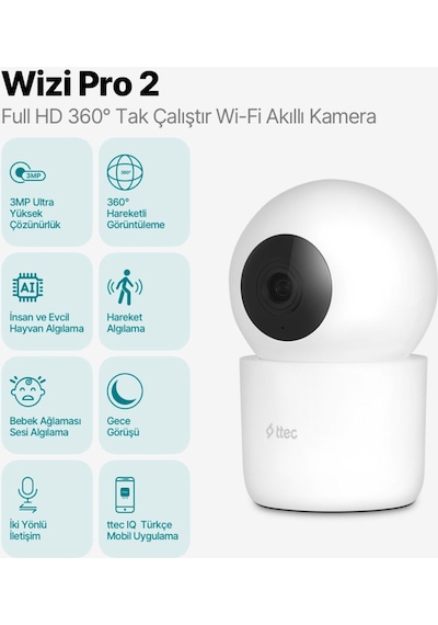 Ttec 2agk04 Wizi Pro 2 Full Hd 360 Tak Çalıştır Wi-fi Akıllı Kamera