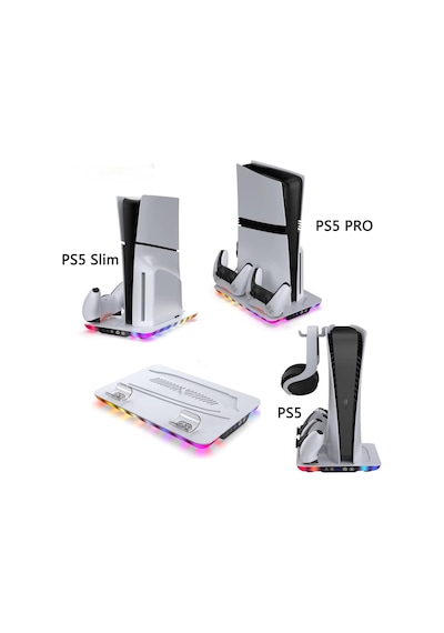 Ps5 / Ps5 Slim / Ps5 Pro Uyumlu Çok Fonksiyonlu Soğutucu Stant - Çift Kol Şarj İstasyonu Ve Rgb Işıklı