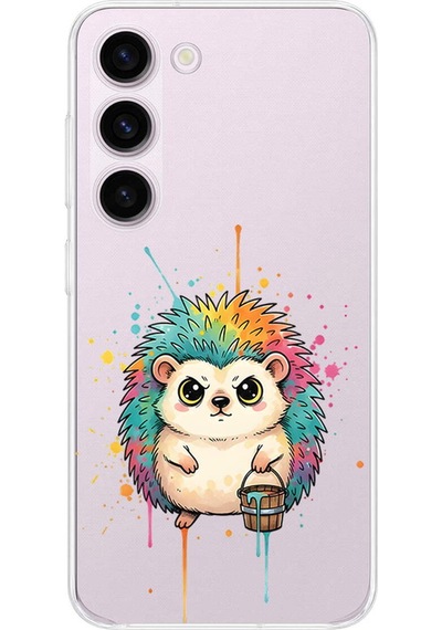 Samsung Galaxy S23 Plus İle Uyumlu Splash Kirpi Tasarımlı Şeffaf Silikon Kılıf Şeffaf