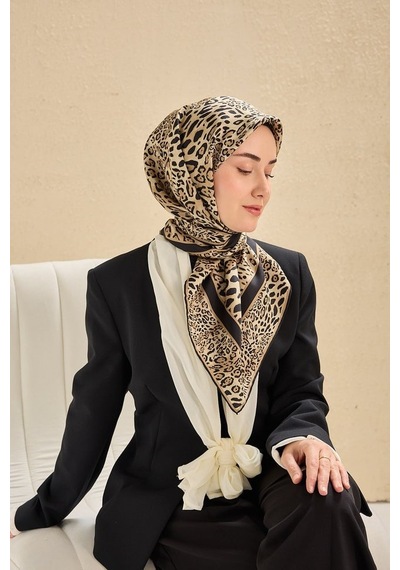 Silk Home Tivil İpek Eşarp Ist 11506- 02 Sarı-siyah Leopar Desen