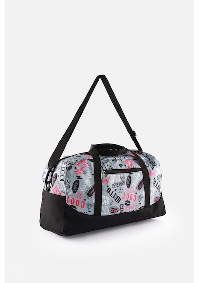 İcone Bag Baskılı Spor Çanta, Cepli Spor Çanta, Fermuarlı Detaylı Çocuk Spor Çanta, Gri - Siyah