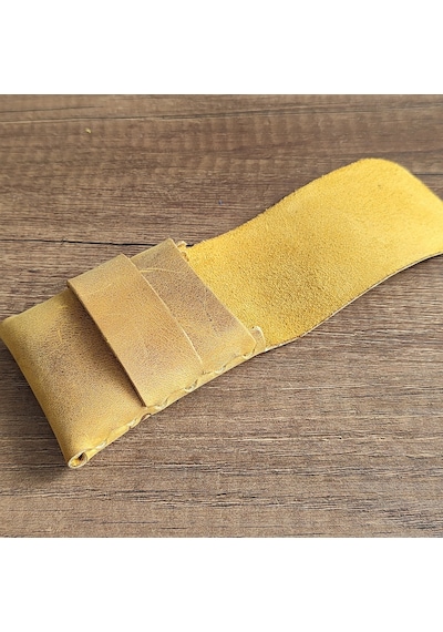 Sumerian Leather Craft Minimalist Deri Kartlık Cat Sarısı Anahtarlık Hediye Sarı