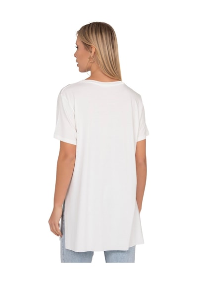 Kadın Oversize Basic Minimal Yazı Detaylı Bluz Ekru 27082 Ekru
