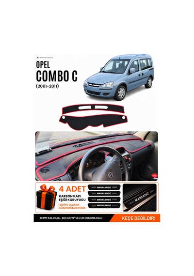 Opel Combo C 2001-2011 Uyumlu Torpido Örtüsü, Torpido Kılıfı - Siyah Kırmızı