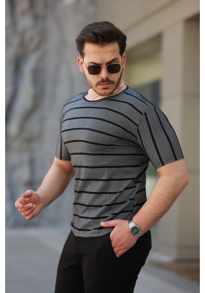 Veraura Lifestyle Erkek Petek Desenli Kısa Kollu T-shirt Siyah