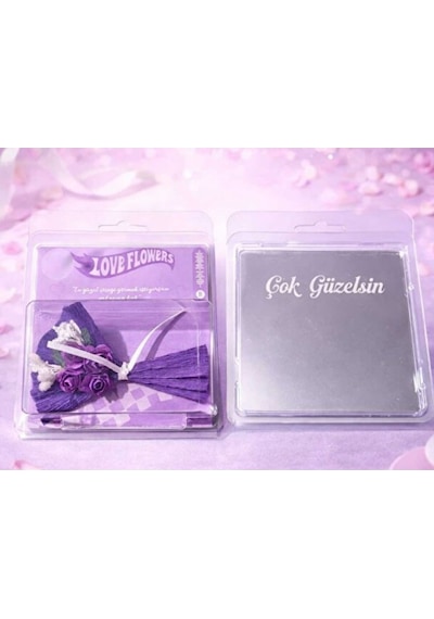 Sevgiliye Romantik Hediye Çok Güzelsin Aynalı Masaüstü Çiçek Aranjmanı - Mini Mor Buket