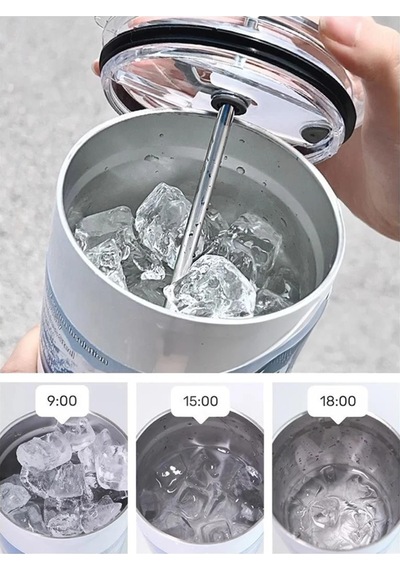 Perlotus 900 Ml Çelik Pipetli Soğuk İçecek Termosu Mug Sızdırmaz Kapaklı Gri
