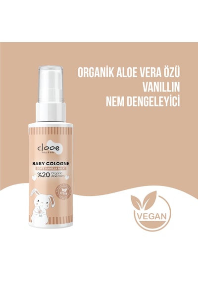 Hassas Ciltlere Özel Organik Aloe Vera Özlü Süt ve Vanilya Kokulu Soft Vanilla Milk Bebek Kolonyası Çanta Boyu 2'li